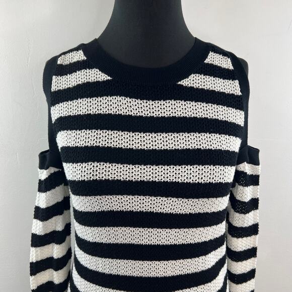 Rag & Bone White Black Sweater Striped Knit Crew Neck Cold Shoulder Sz M Medium - Picture 3 of 10